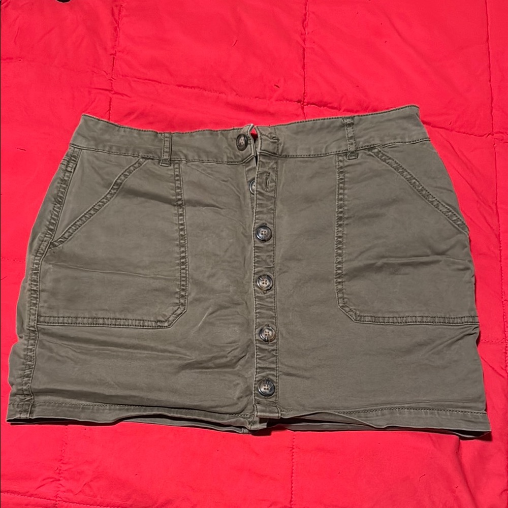 Olive Green Button-Front Mini Skirt
